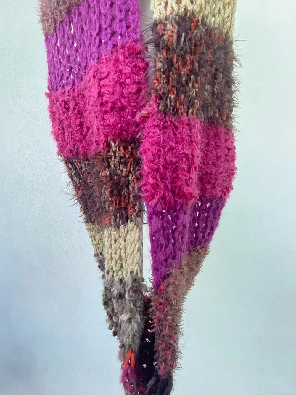 Y2K Fairy Fuchsia Multicolor Patchwork Knit Sequin Metallic Fuzzy Long Infinity